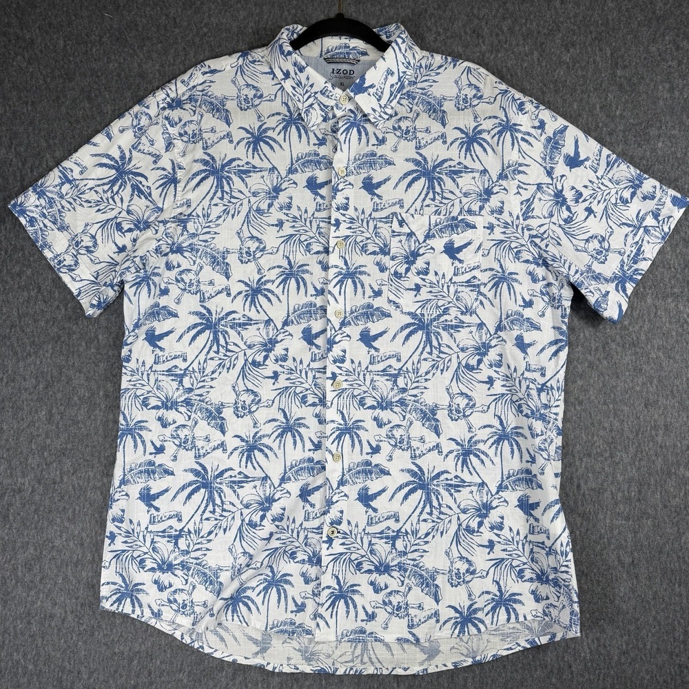 Izod Shirt Mens XL‎ Blue Short Sleeve Button Up Saltwater Fishing Performance